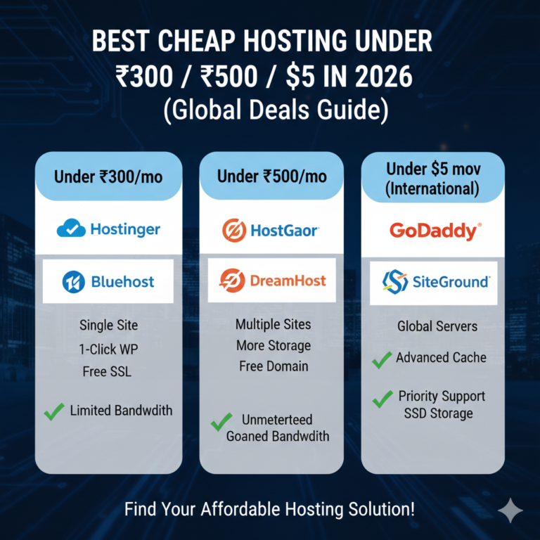 Best Cheap Hosting Under ₹300 / ₹500 / $5 in 2026 (Global Deals Guide)